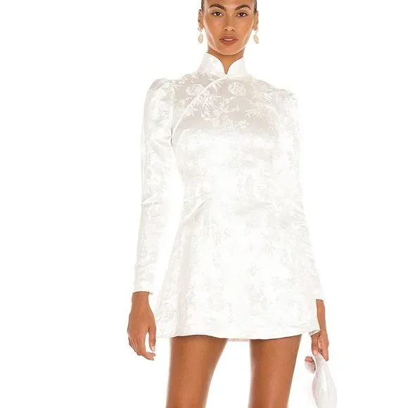 SAU LEE Joyce Dress Champagne Floral Mandarin Asian Qipao Chinese Cheongsam US 4 - Picture 5 of 13